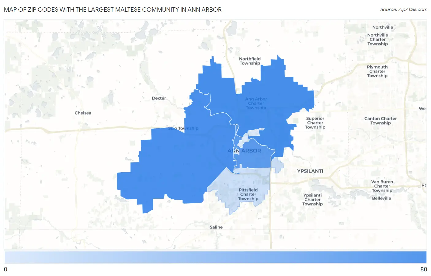 Zip Codes with the Largest Maltese Community in Ann Arbor Map