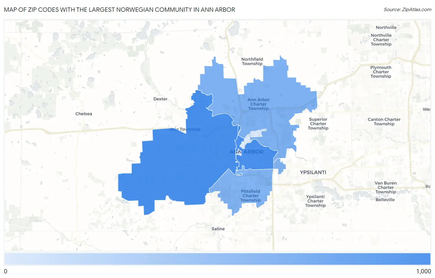 Zip Codes with the Largest Norwegian Community in Ann Arbor Map