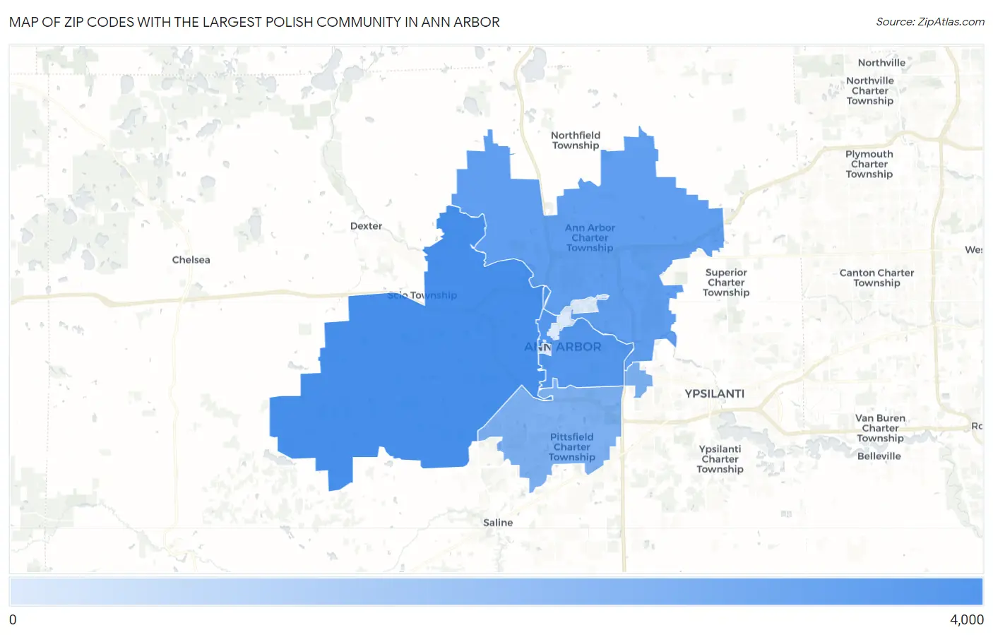 Zip Codes with the Largest Polish Community in Ann Arbor Map