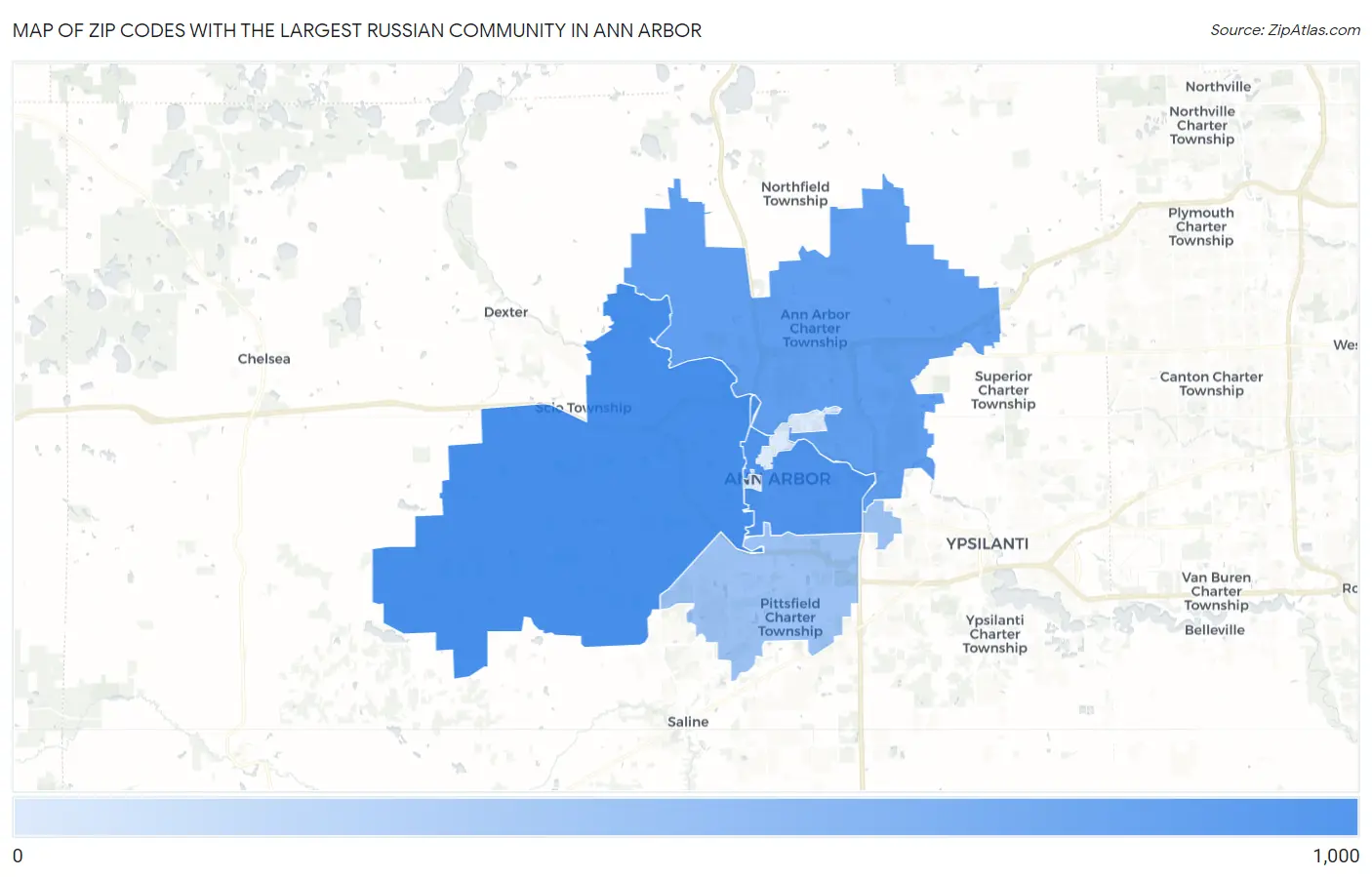 Zip Codes with the Largest Russian Community in Ann Arbor Map