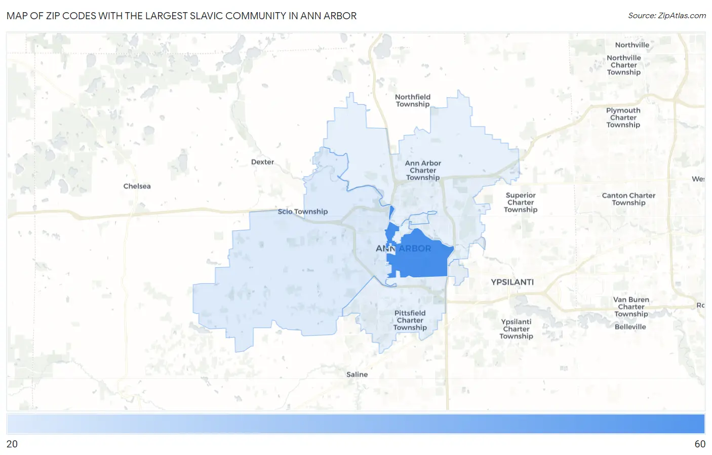 Zip Codes with the Largest Slavic Community in Ann Arbor Map