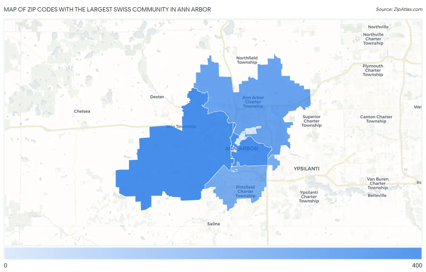 Zip Codes with the Largest Swiss Community in Ann Arbor Map