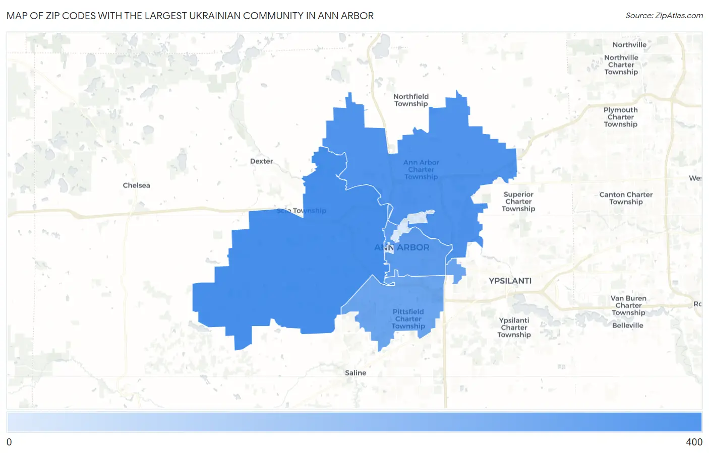 Zip Codes with the Largest Ukrainian Community in Ann Arbor Map