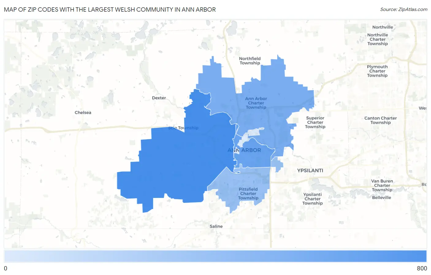 Zip Codes with the Largest Welsh Community in Ann Arbor Map