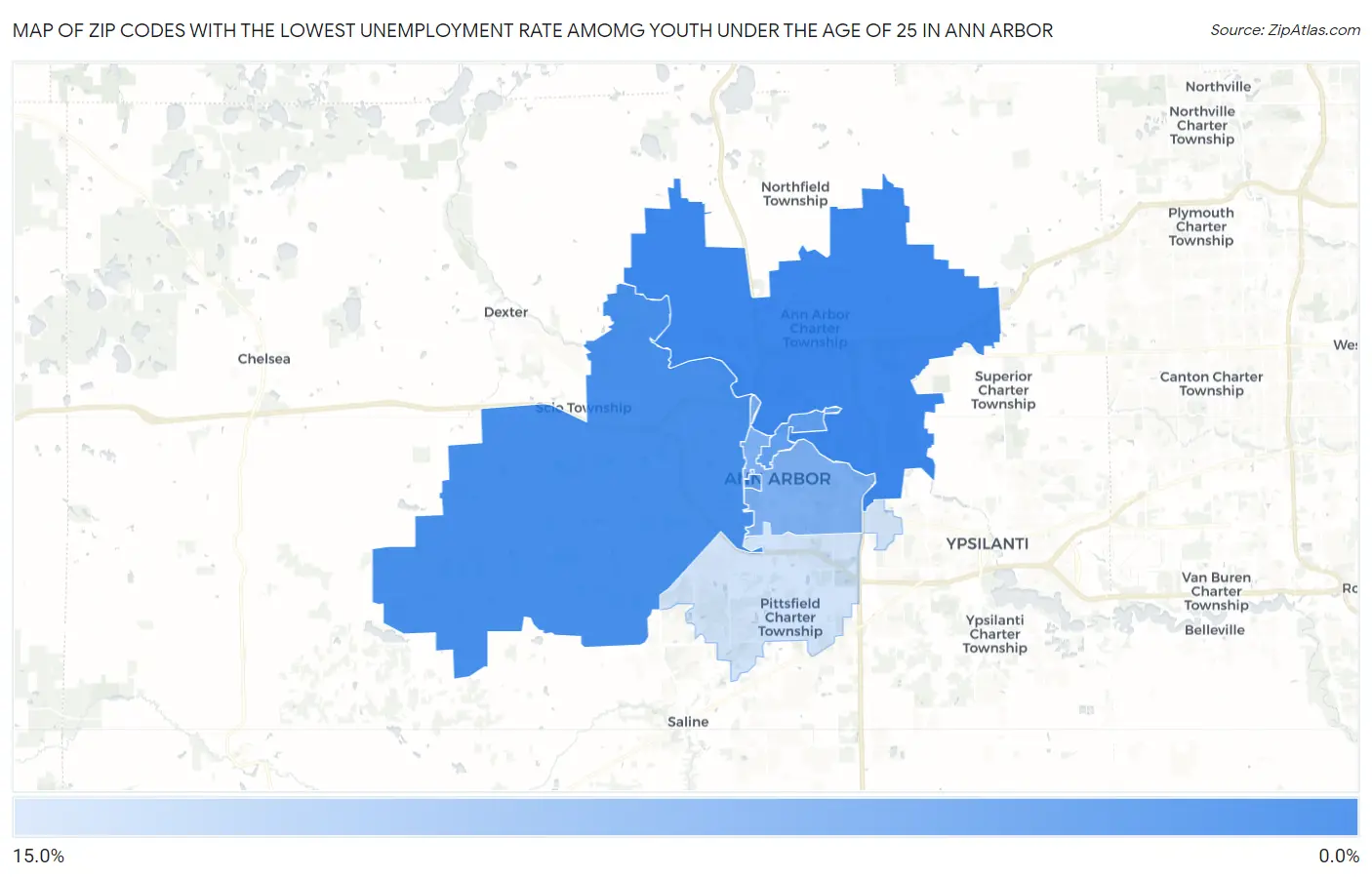 Zip Codes with the Lowest Unemployment Rate Amomg Youth Under the Age of 25 in Ann Arbor Map
