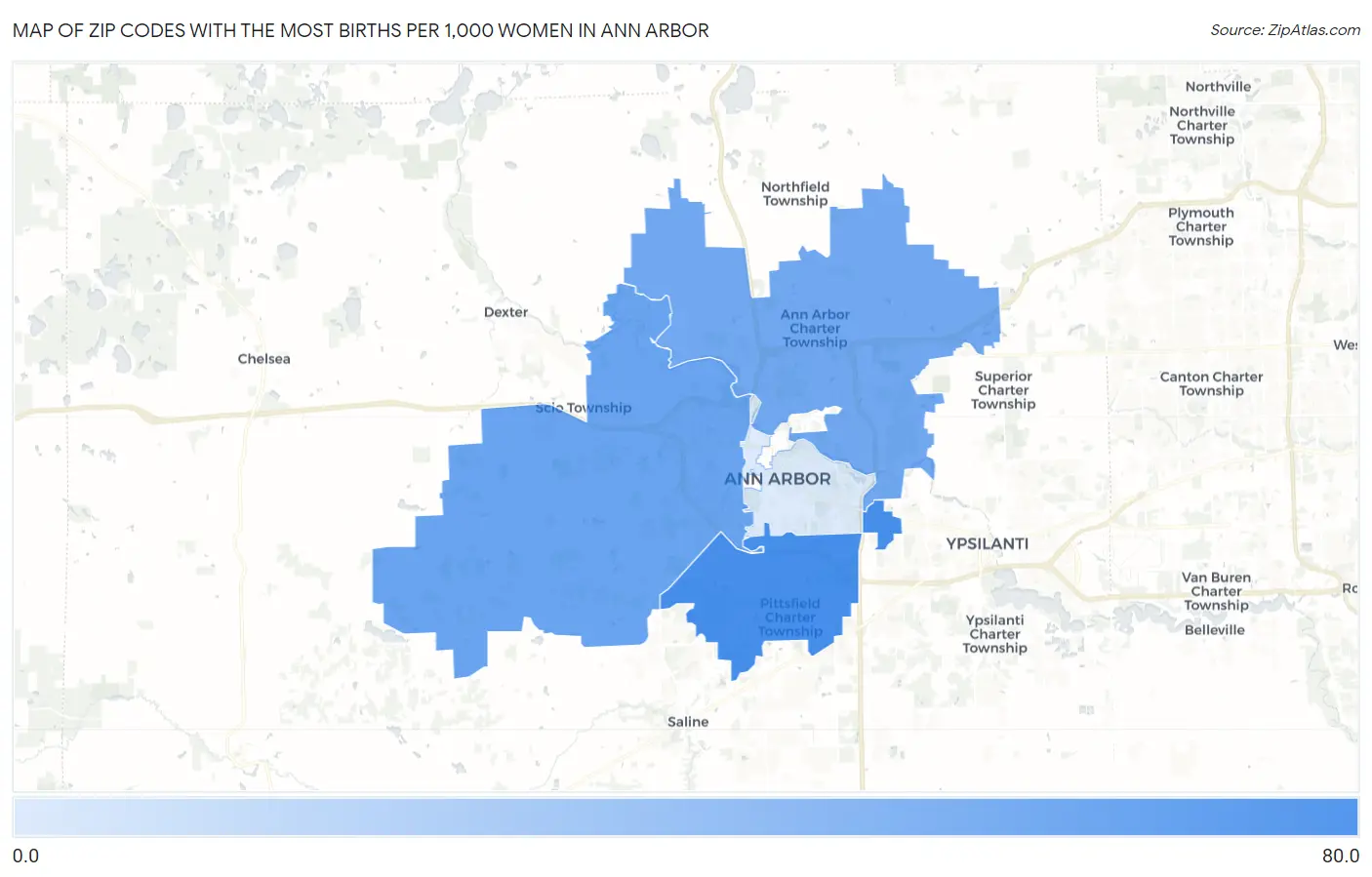Zip Codes with the Most Births per 1,000 Women in Ann Arbor Map