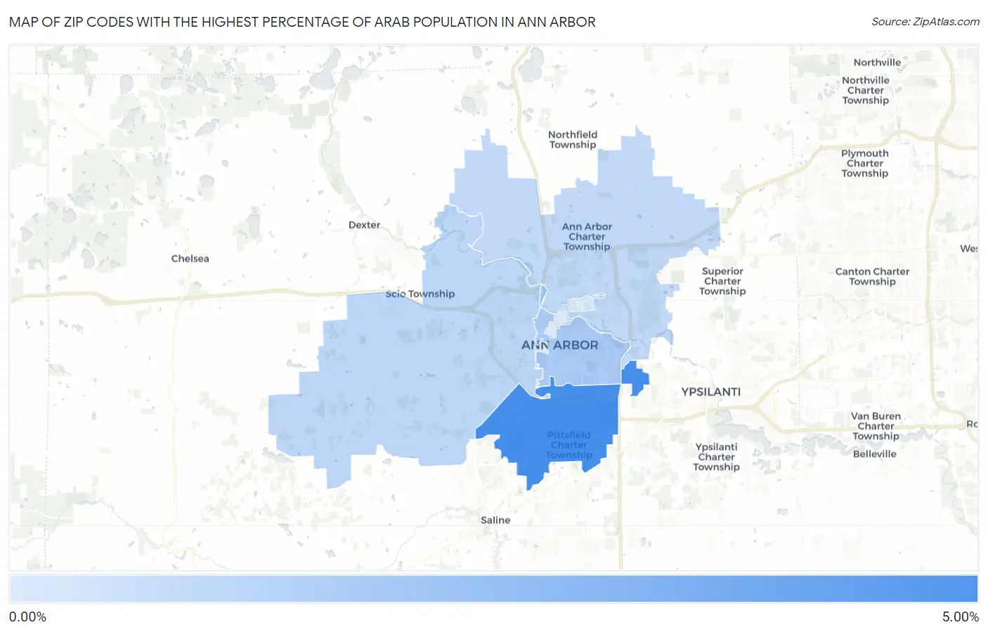 Zip Codes with the Highest Percentage of Arab Population in Ann Arbor Map