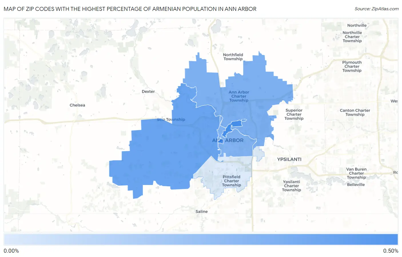 Zip Codes with the Highest Percentage of Armenian Population in Ann Arbor Map