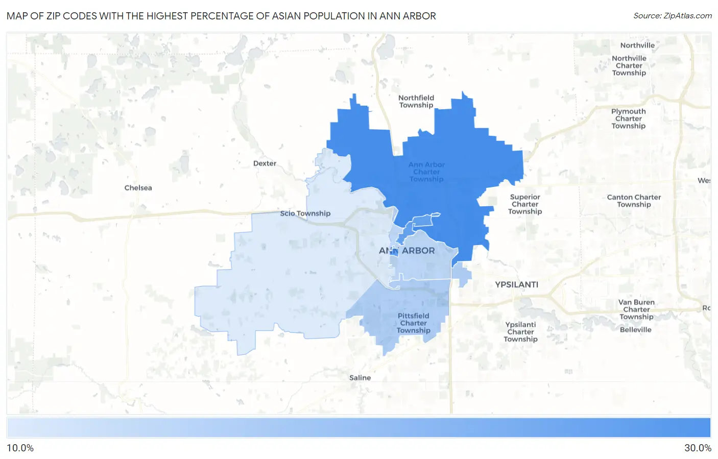 Zip Codes with the Highest Percentage of Asian Population in Ann Arbor Map