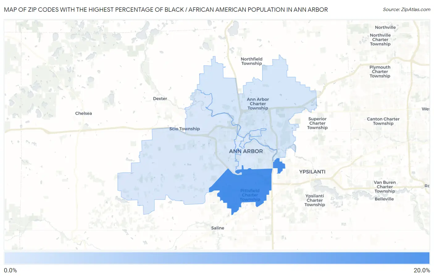 Zip Codes with the Highest Percentage of Black / African American Population in Ann Arbor Map