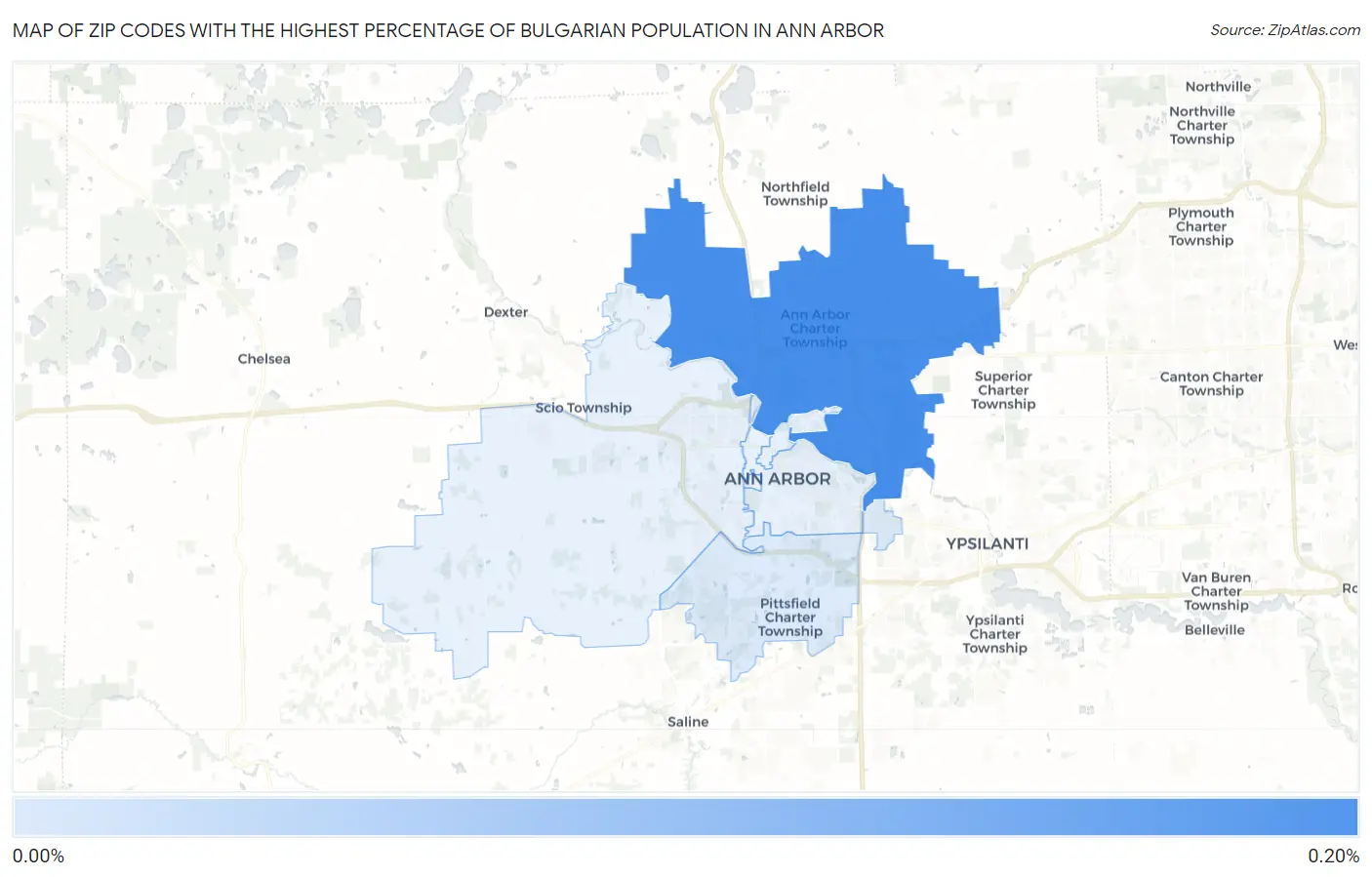 Zip Codes with the Highest Percentage of Bulgarian Population in Ann Arbor Map