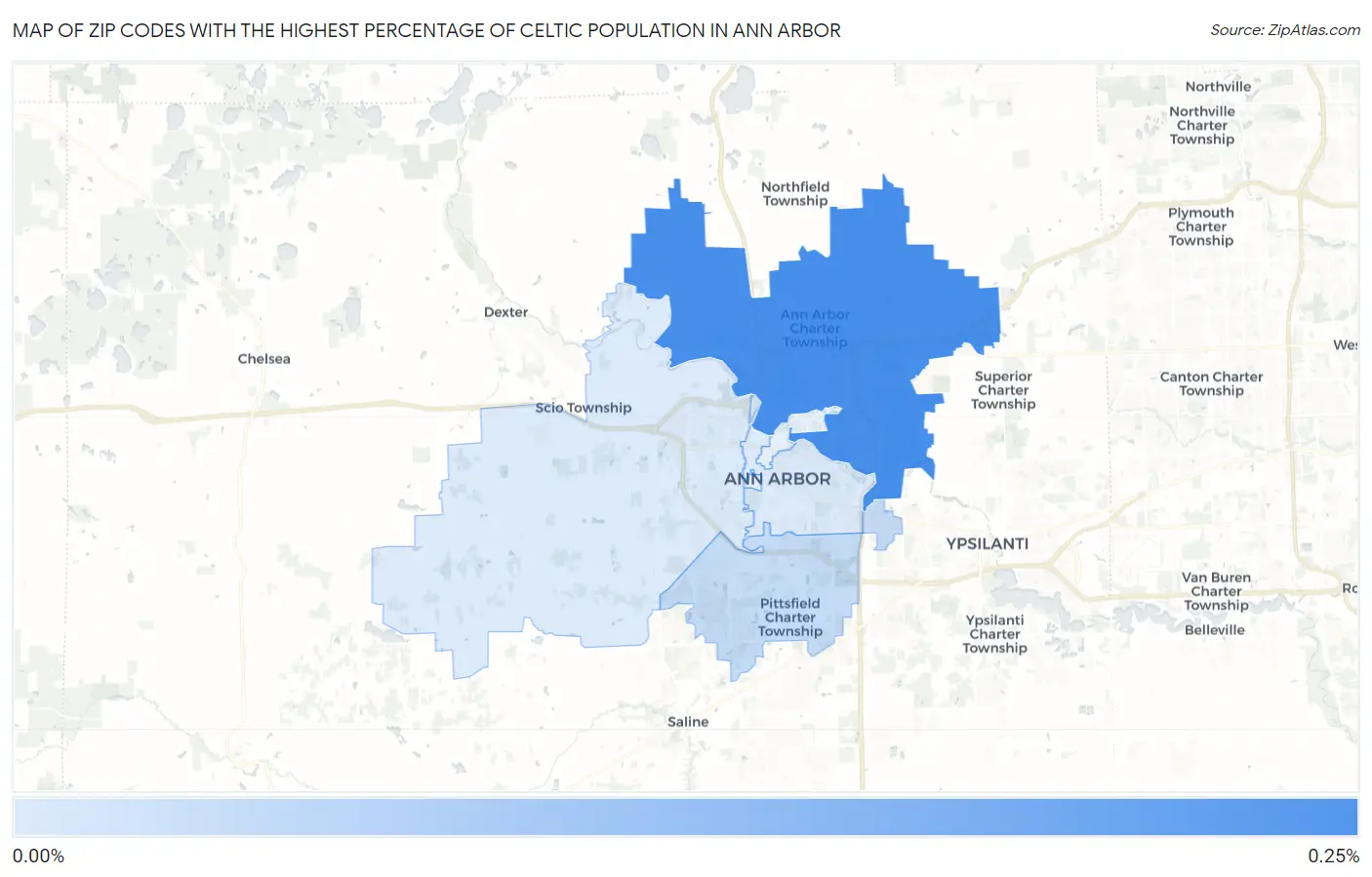 Zip Codes with the Highest Percentage of Celtic Population in Ann Arbor Map