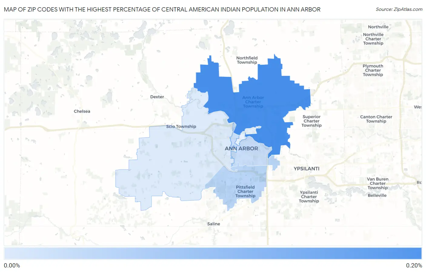 Zip Codes with the Highest Percentage of Central American Indian Population in Ann Arbor Map