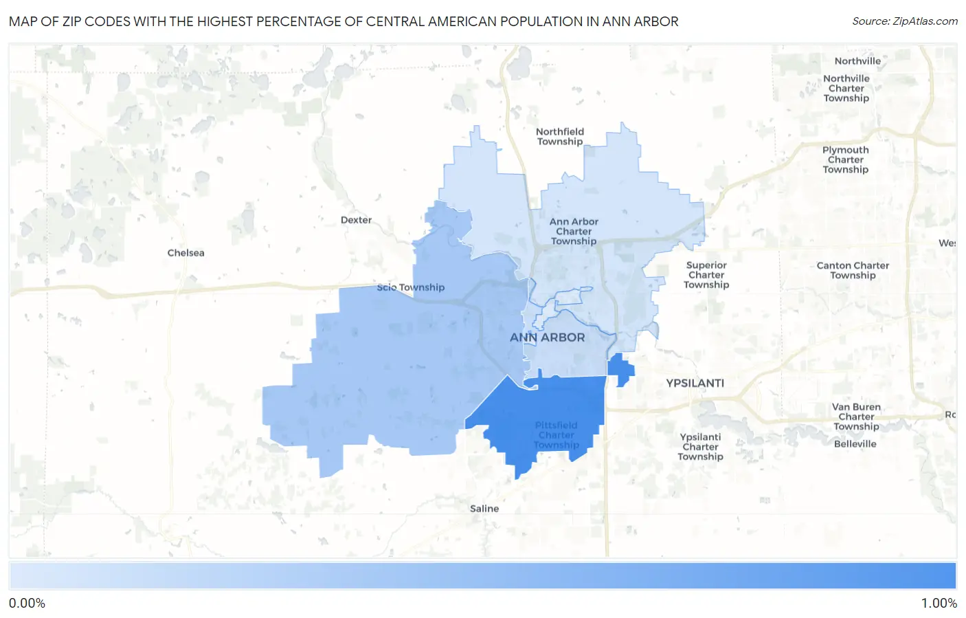 Zip Codes with the Highest Percentage of Central American Population in Ann Arbor Map