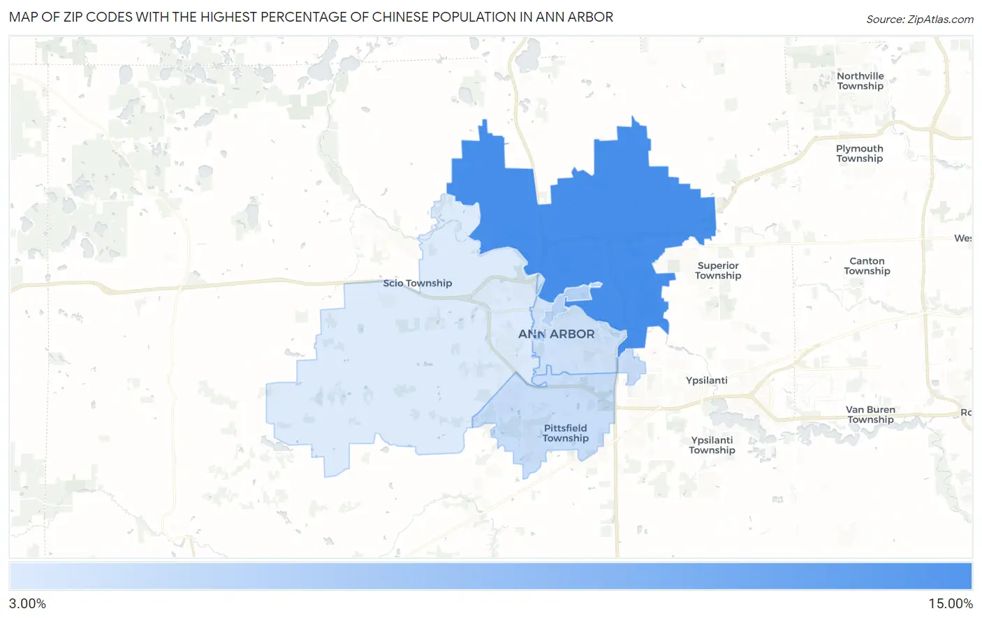Zip Codes with the Highest Percentage of Chinese Population in Ann Arbor Map