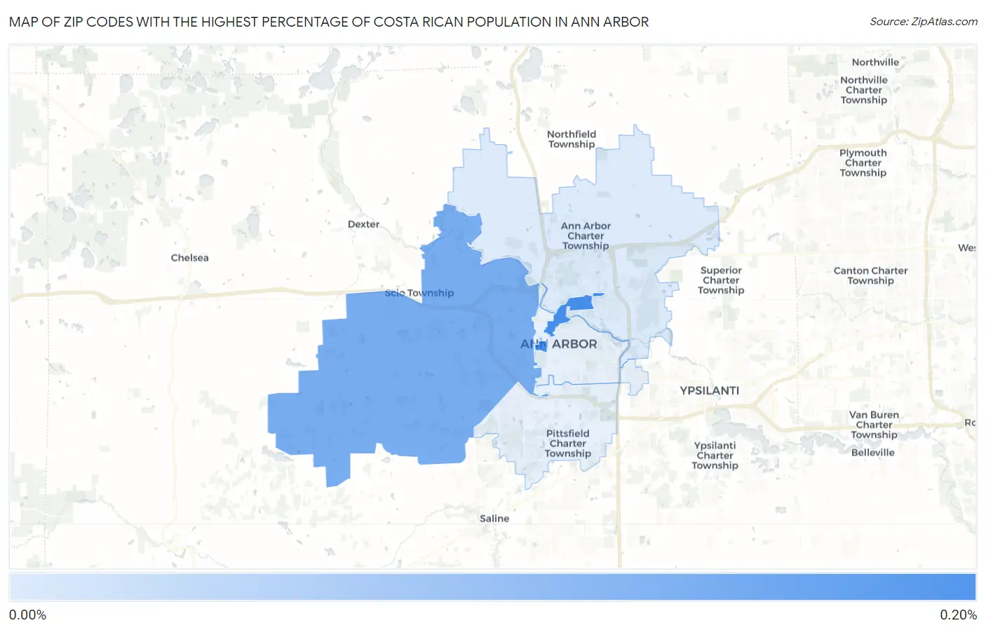 Zip Codes with the Highest Percentage of Costa Rican Population in Ann Arbor Map