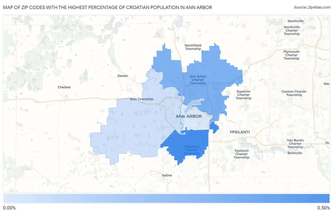 Zip Codes with the Highest Percentage of Croatian Population in Ann Arbor Map
