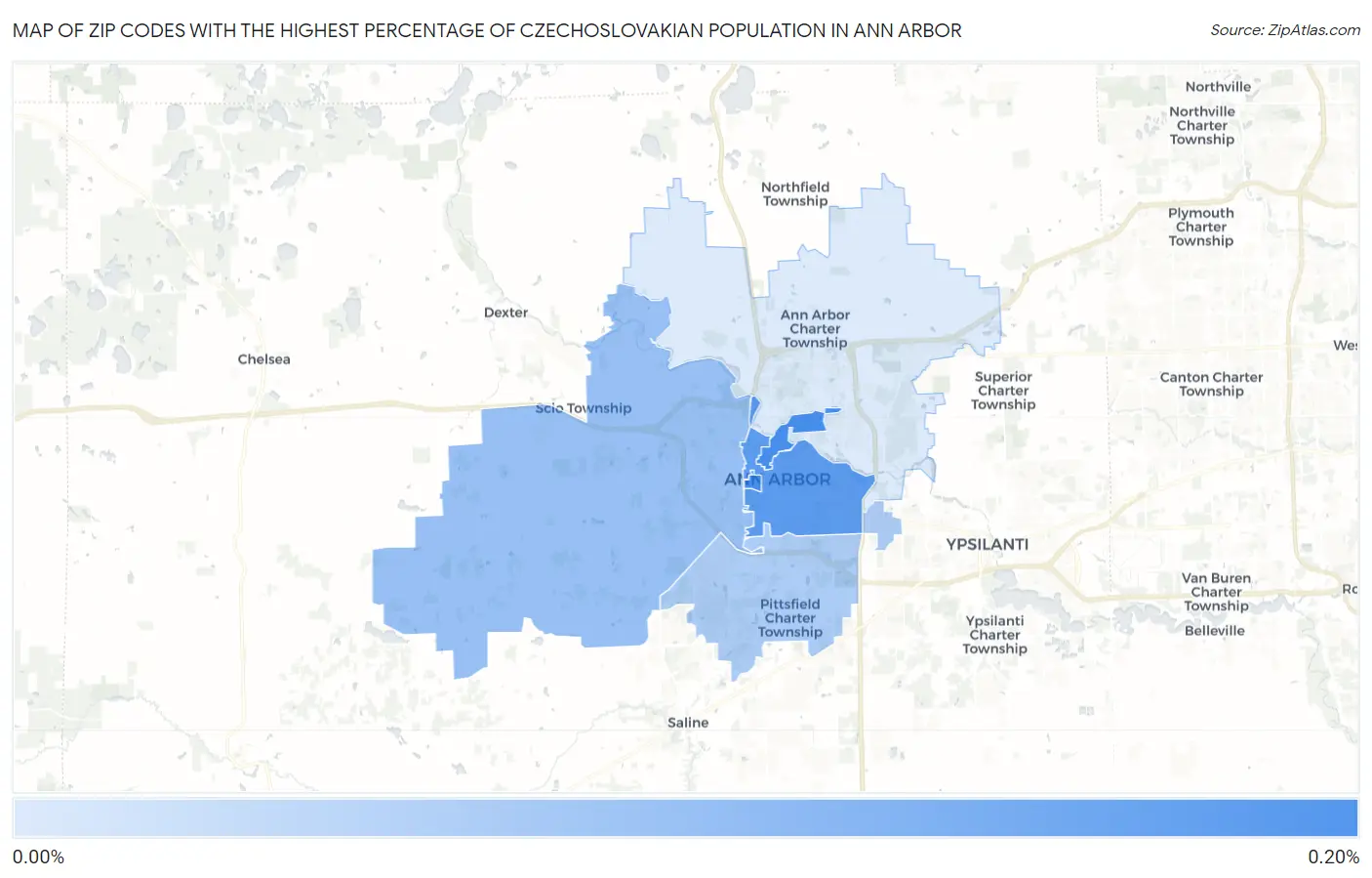 Zip Codes with the Highest Percentage of Czechoslovakian Population in Ann Arbor Map