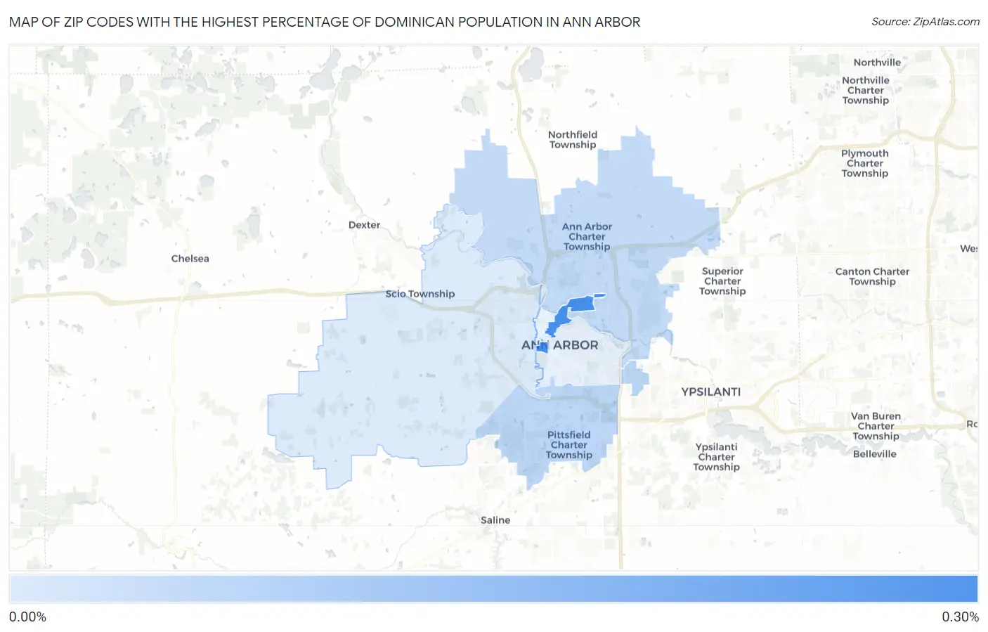 Zip Codes with the Highest Percentage of Dominican Population in Ann Arbor Map