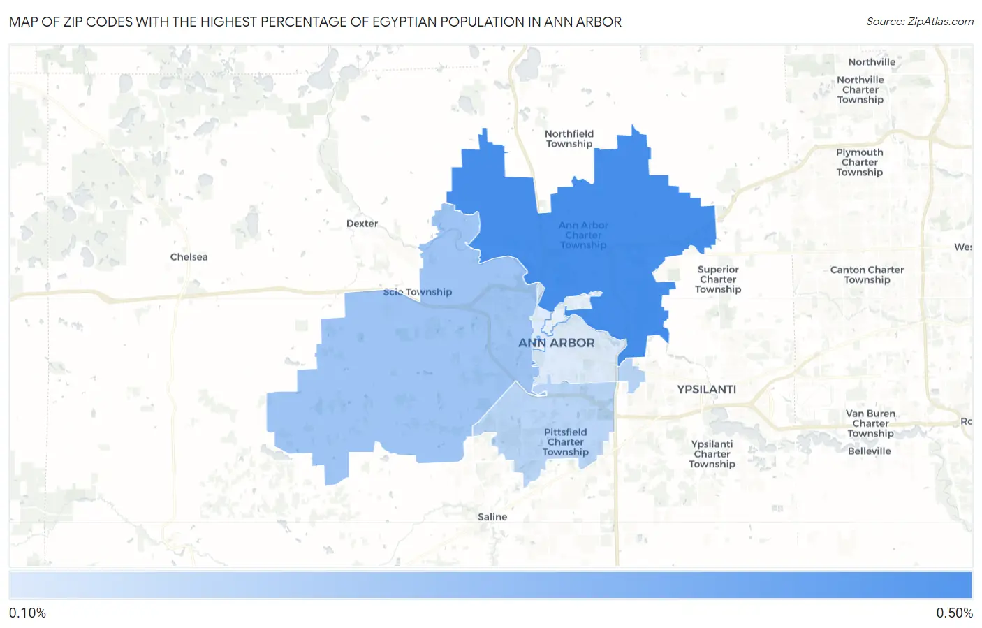 Zip Codes with the Highest Percentage of Egyptian Population in Ann Arbor Map