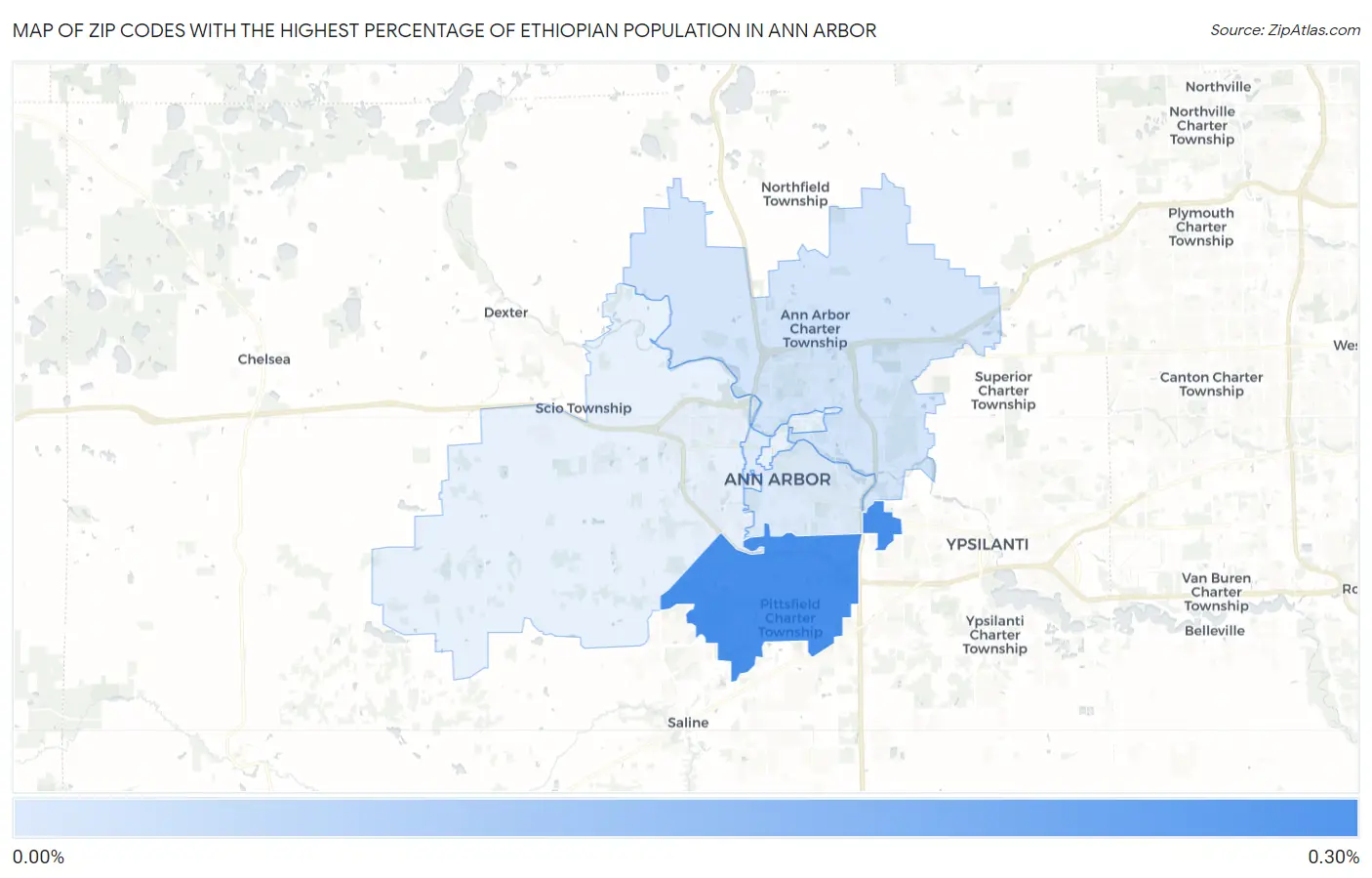 Zip Codes with the Highest Percentage of Ethiopian Population in Ann Arbor Map