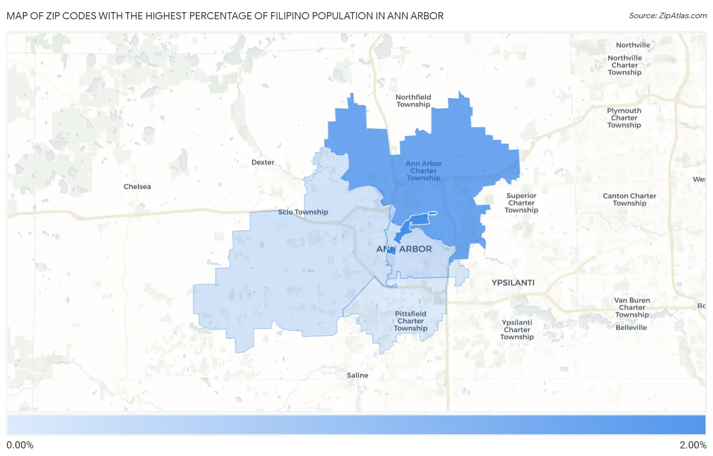 Zip Codes with the Highest Percentage of Filipino Population in Ann Arbor Map