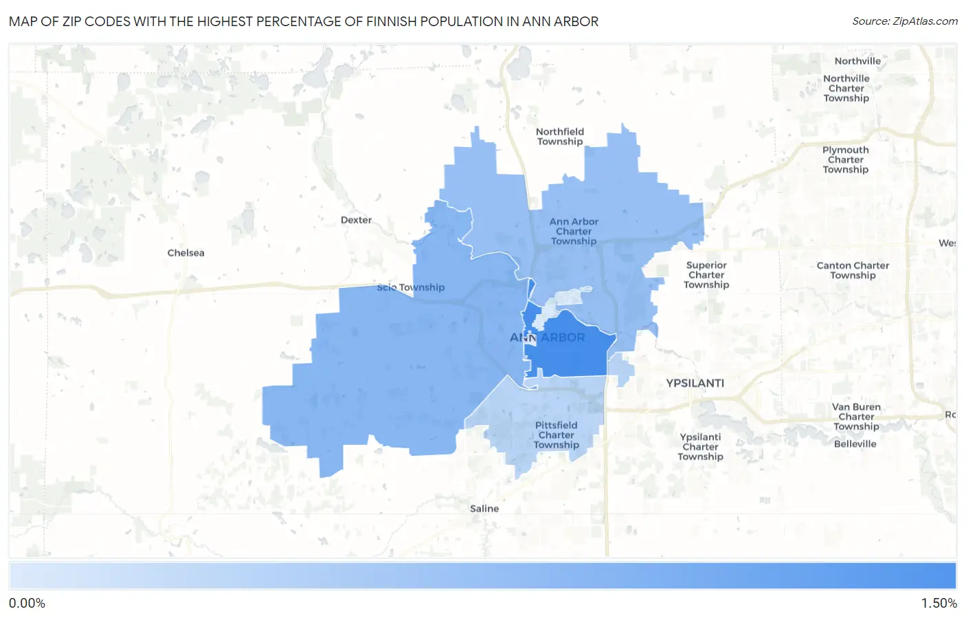Zip Codes with the Highest Percentage of Finnish Population in Ann Arbor Map