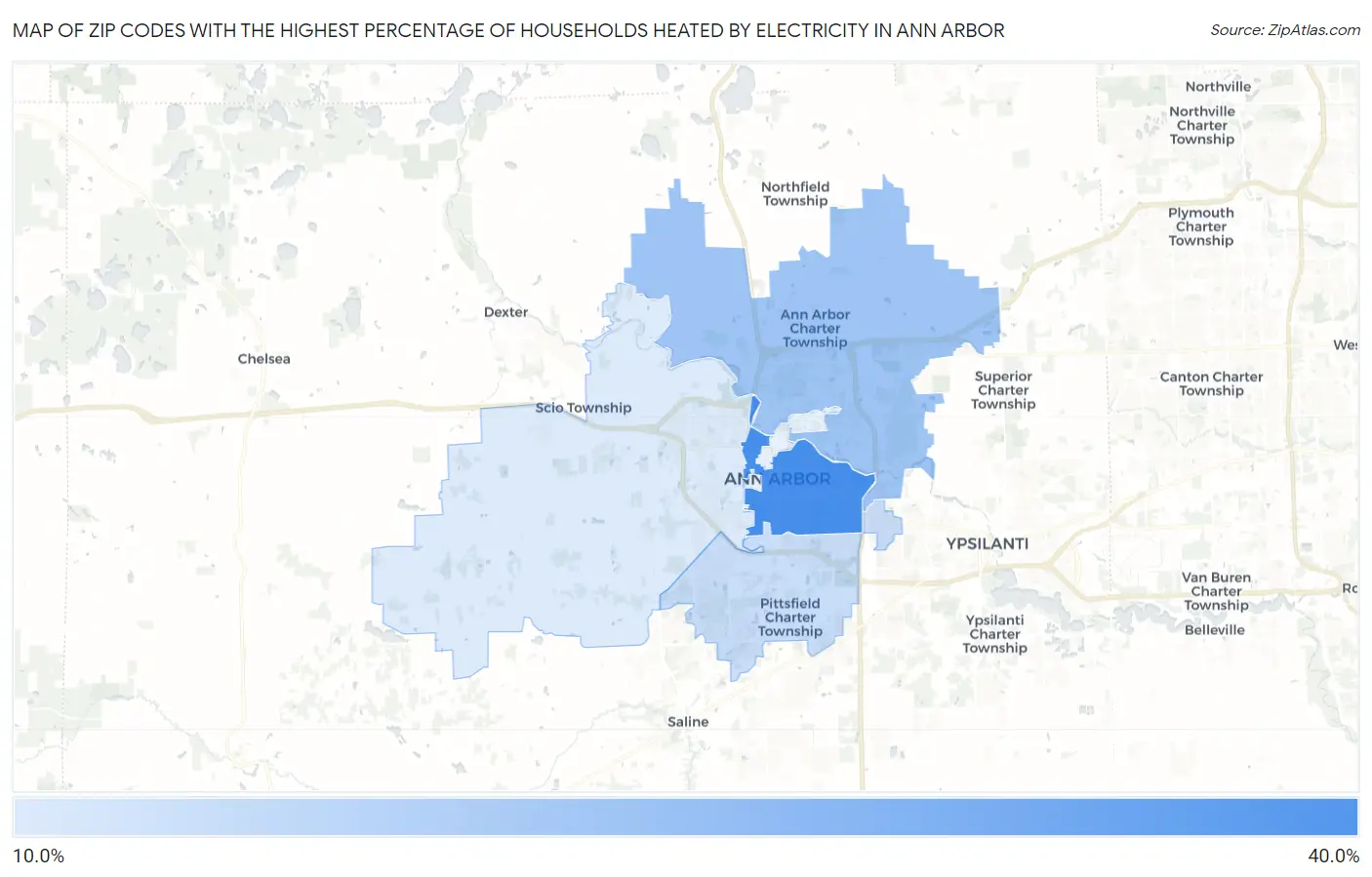Zip Codes with the Highest Percentage of Households Heated by Electricity in Ann Arbor Map