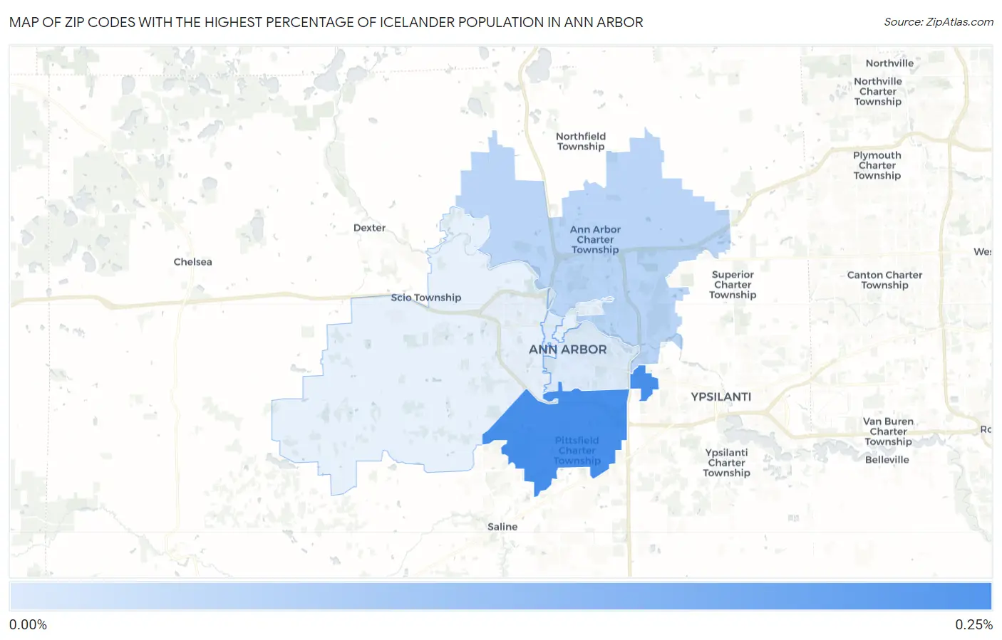 Zip Codes with the Highest Percentage of Icelander Population in Ann Arbor Map