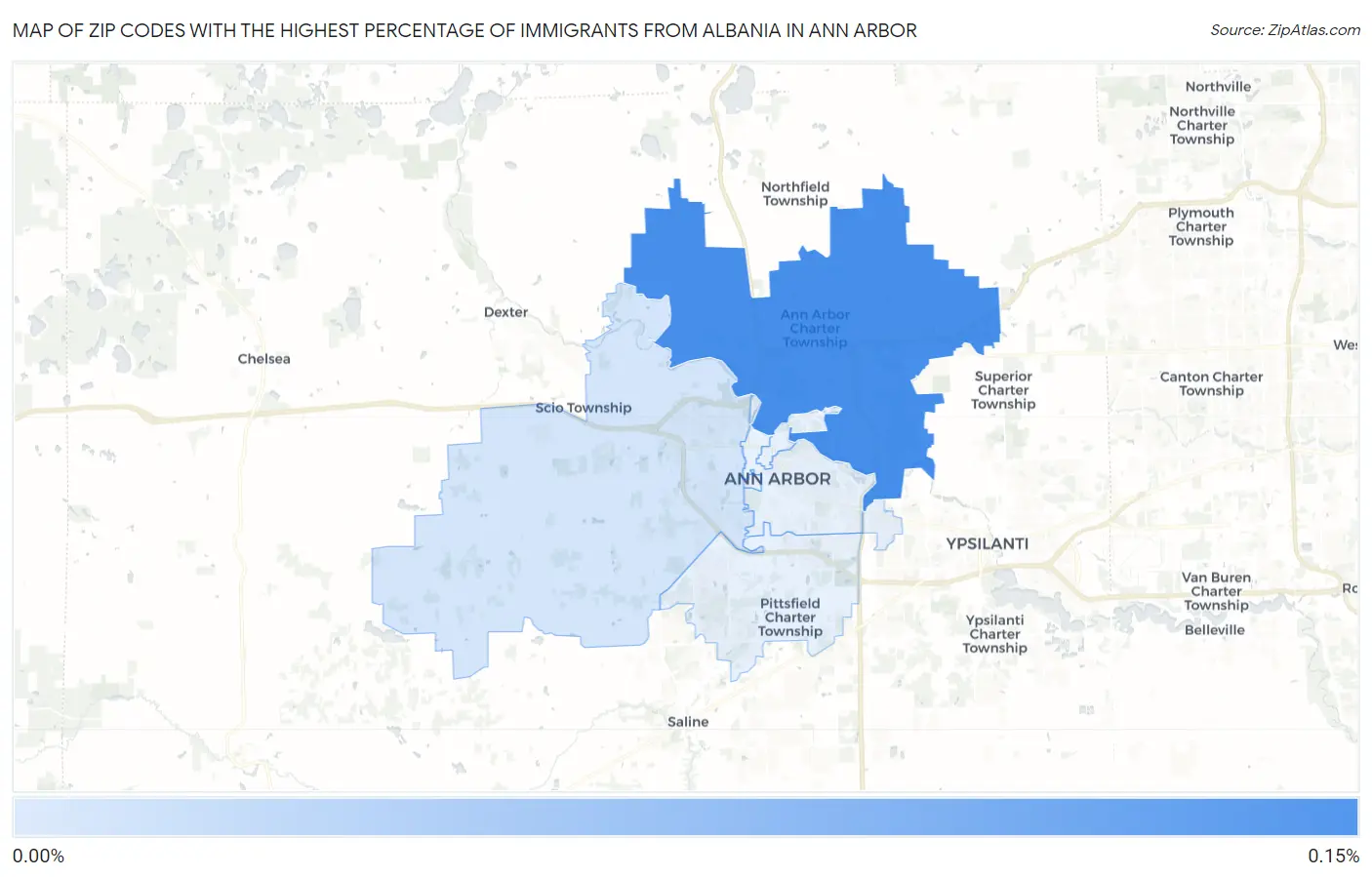 Zip Codes with the Highest Percentage of Immigrants from Albania in Ann Arbor Map