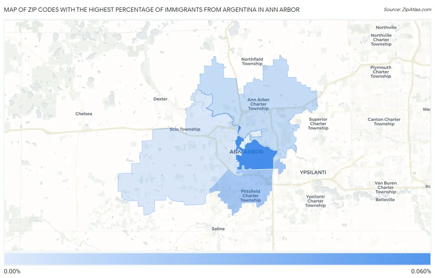 Zip Codes with the Highest Percentage of Immigrants from Argentina in Ann Arbor Map