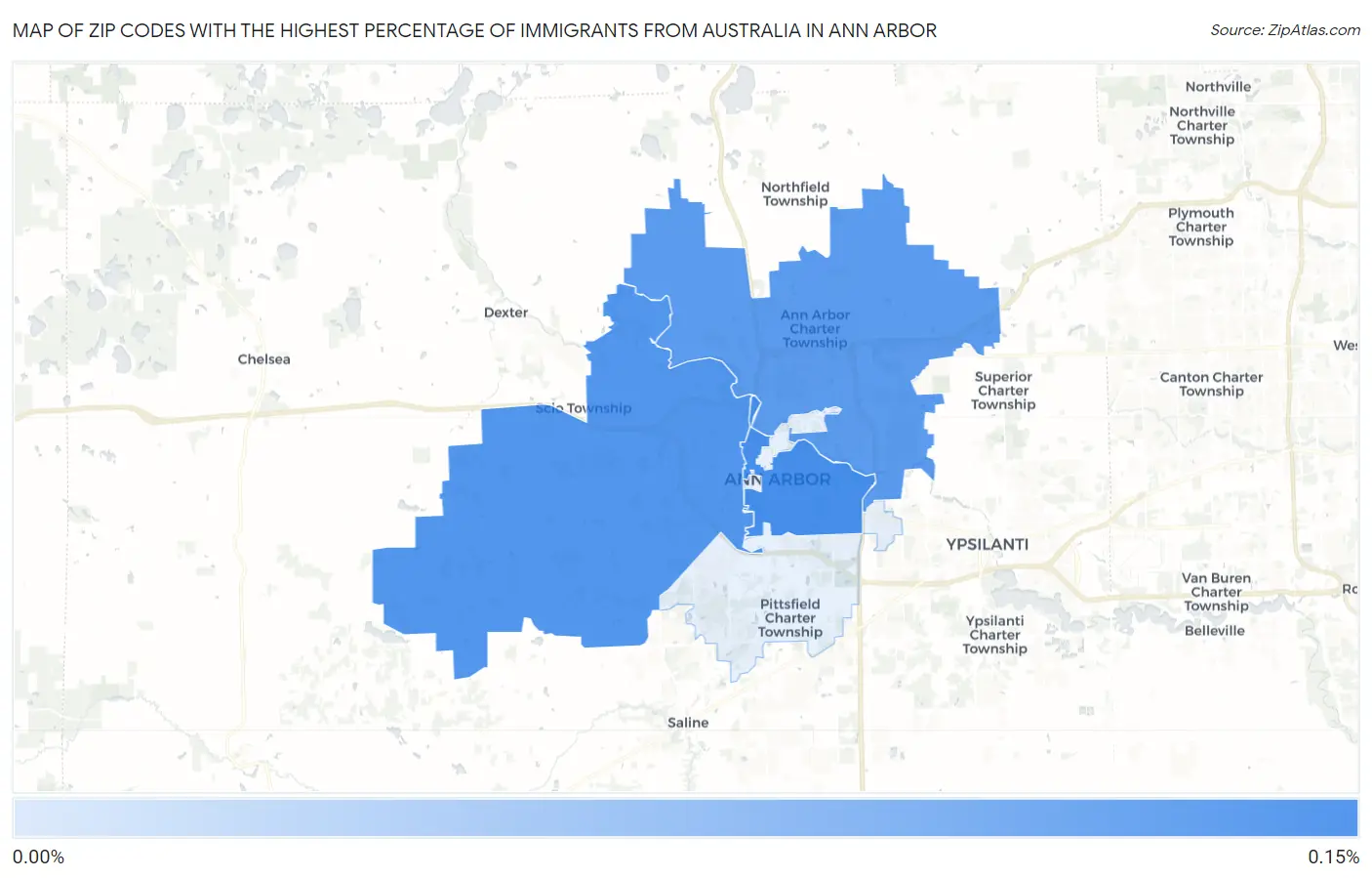 Zip Codes with the Highest Percentage of Immigrants from Australia in Ann Arbor Map