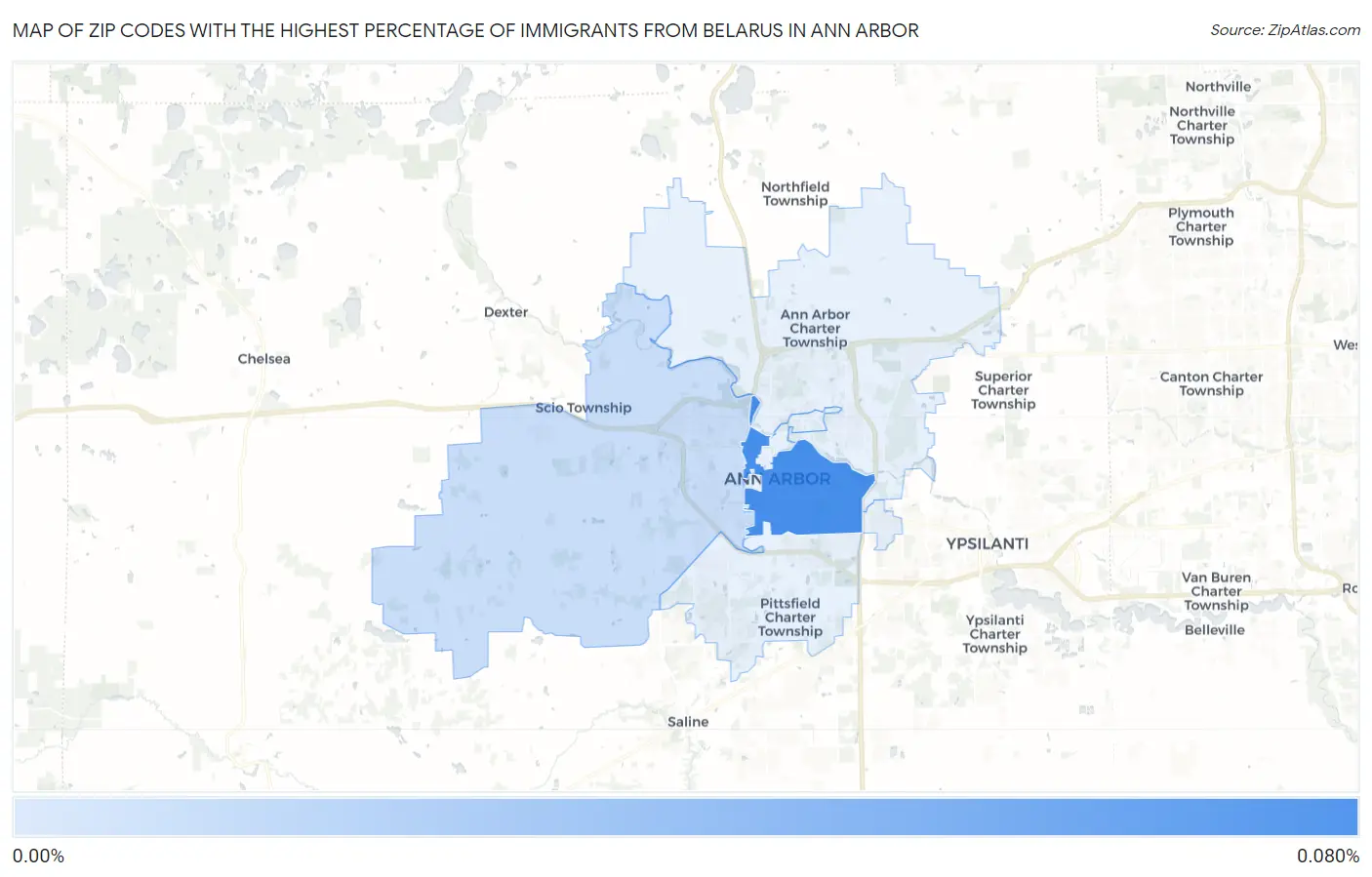 Zip Codes with the Highest Percentage of Immigrants from Belarus in Ann Arbor Map