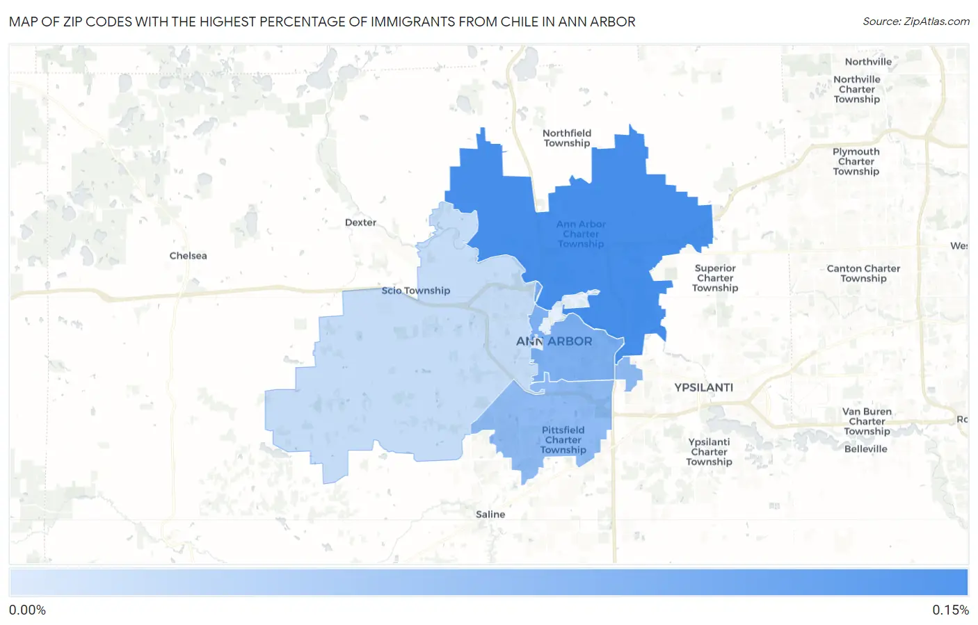 Zip Codes with the Highest Percentage of Immigrants from Chile in Ann Arbor Map