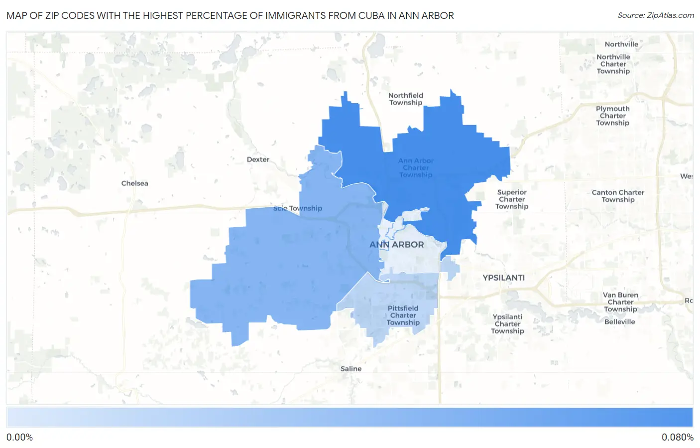 Zip Codes with the Highest Percentage of Immigrants from Cuba in Ann Arbor Map