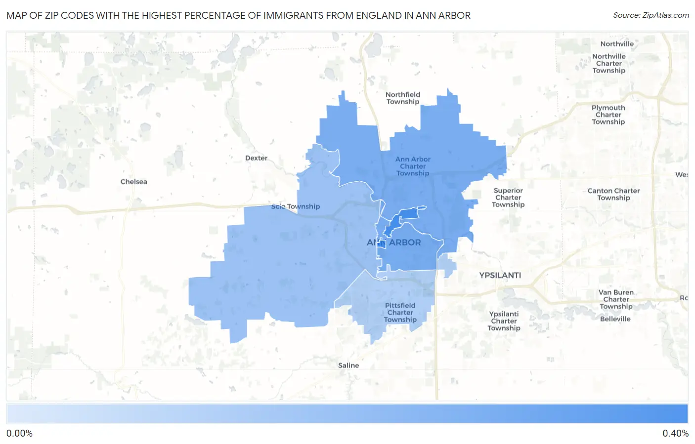 Zip Codes with the Highest Percentage of Immigrants from England in Ann Arbor Map