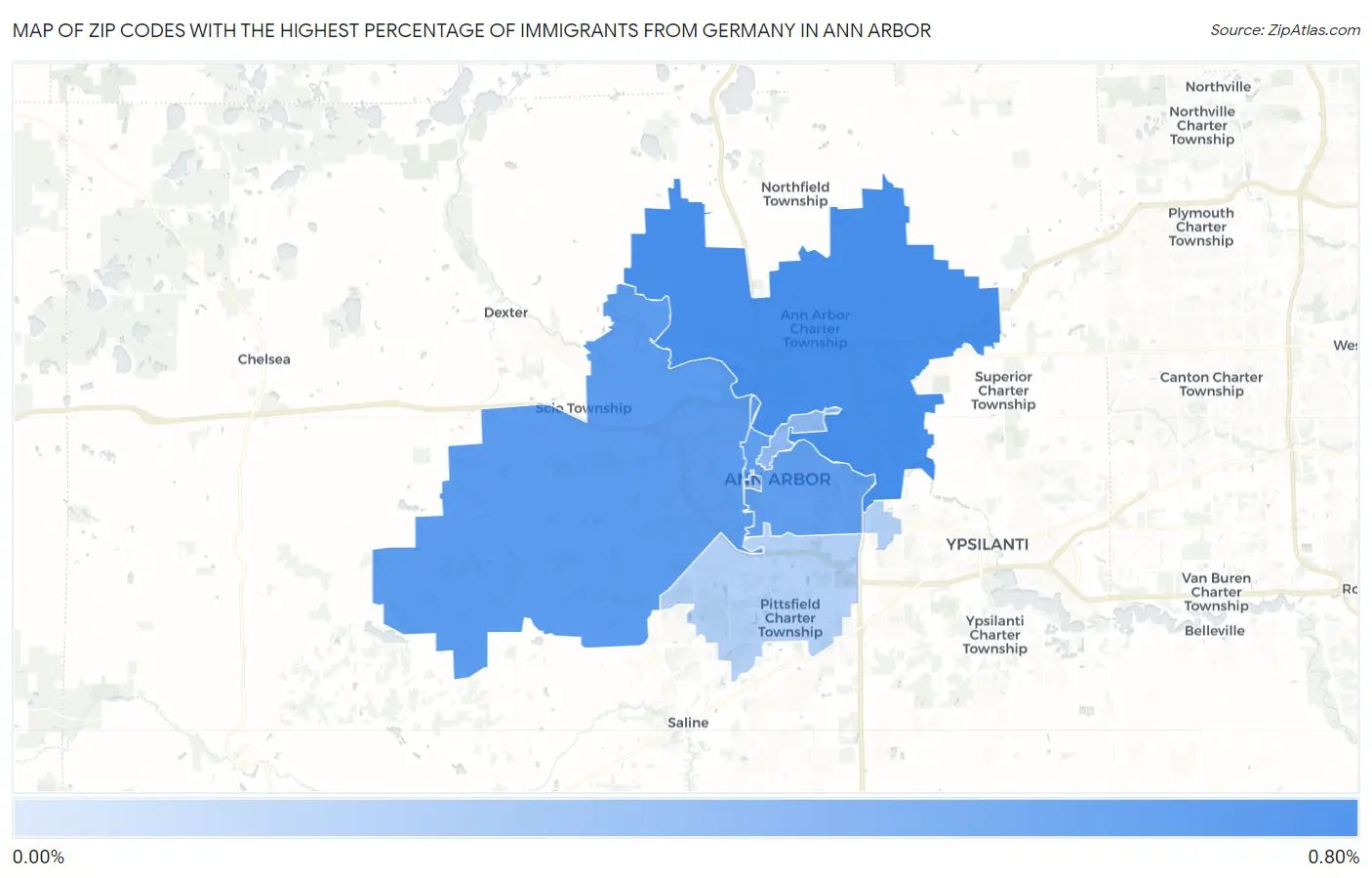 Zip Codes with the Highest Percentage of Immigrants from Germany in Ann Arbor Map