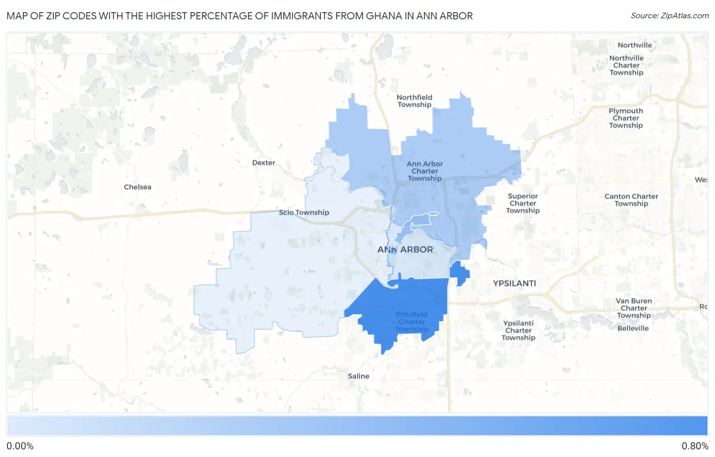 Zip Codes with the Highest Percentage of Immigrants from Ghana in Ann Arbor Map