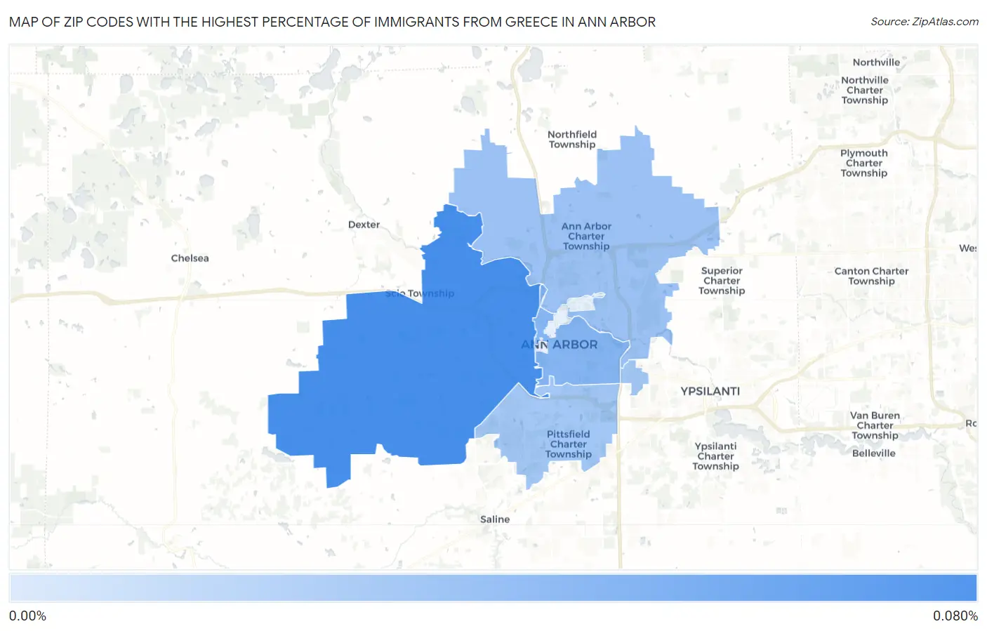 Zip Codes with the Highest Percentage of Immigrants from Greece in Ann Arbor Map