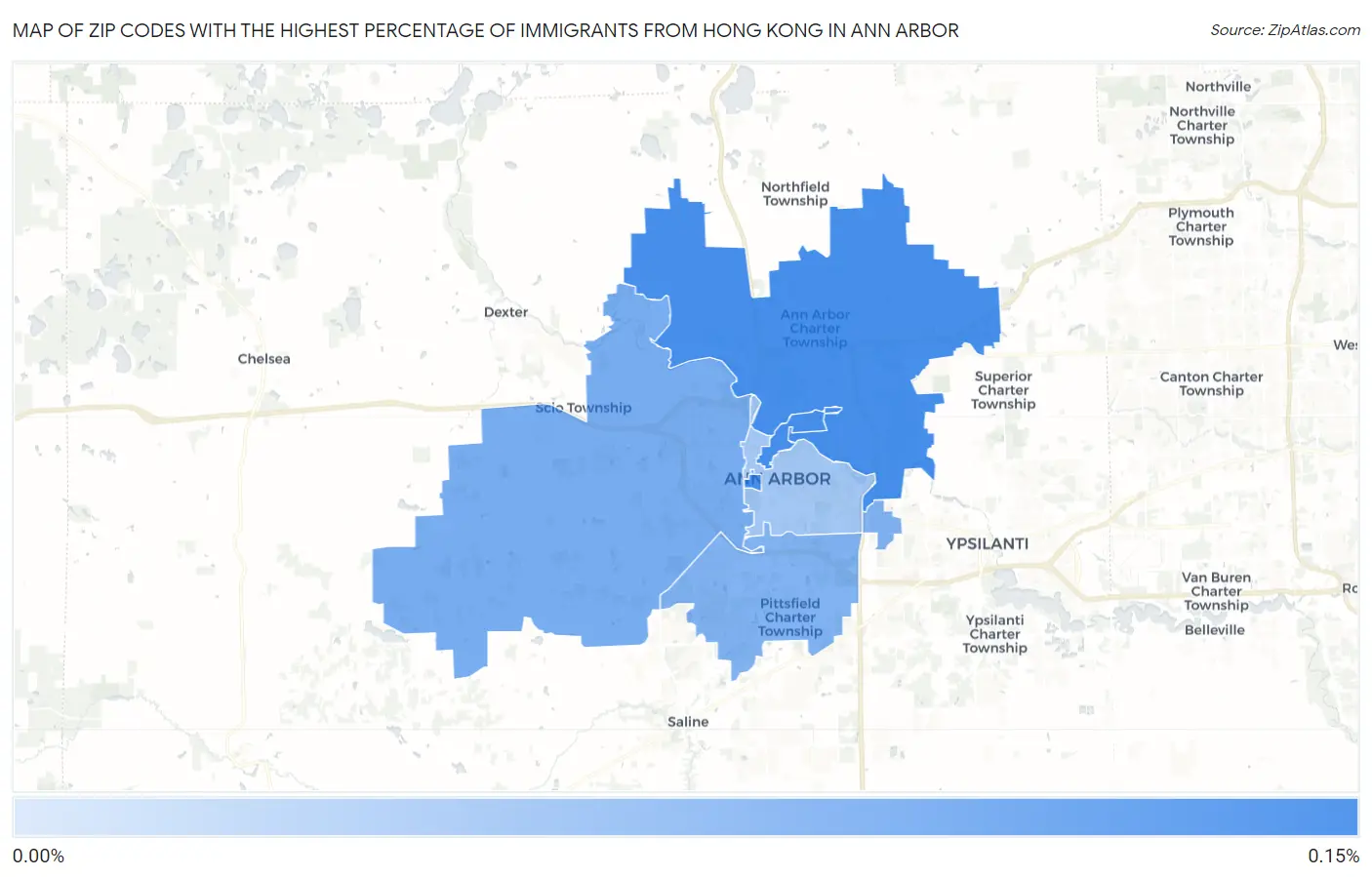 Zip Codes with the Highest Percentage of Immigrants from Hong Kong in Ann Arbor Map