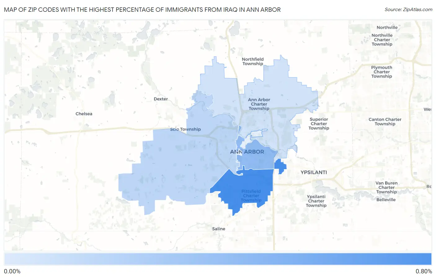 Zip Codes with the Highest Percentage of Immigrants from Iraq in Ann Arbor Map