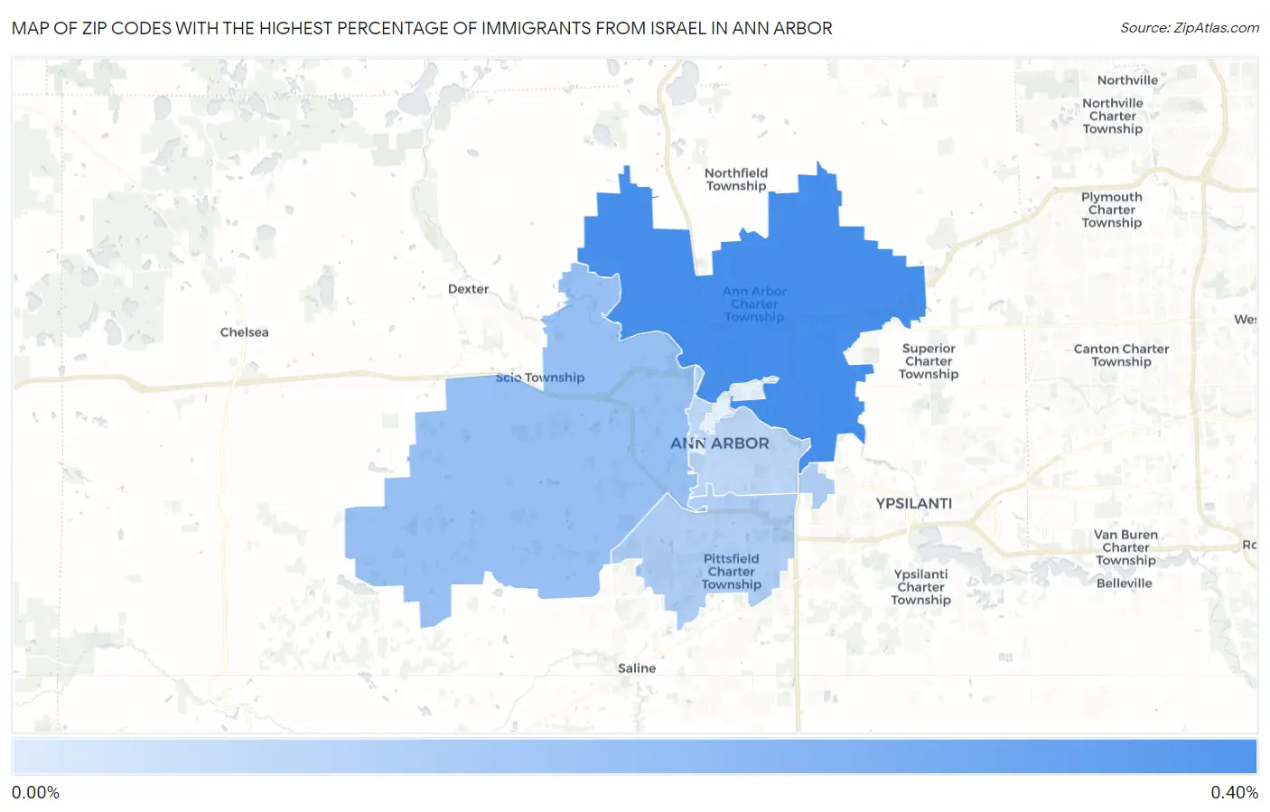 Zip Codes with the Highest Percentage of Immigrants from Israel in Ann Arbor Map