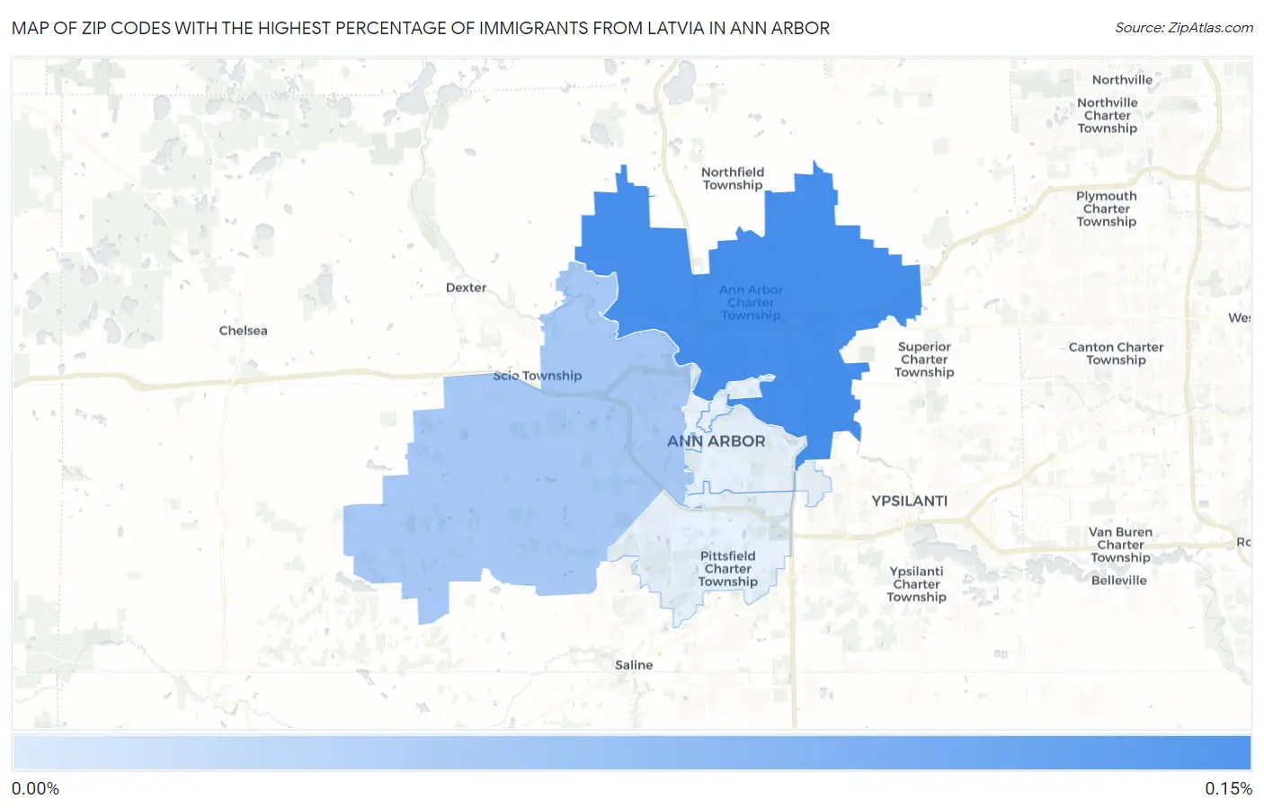 Zip Codes with the Highest Percentage of Immigrants from Latvia in Ann Arbor Map
