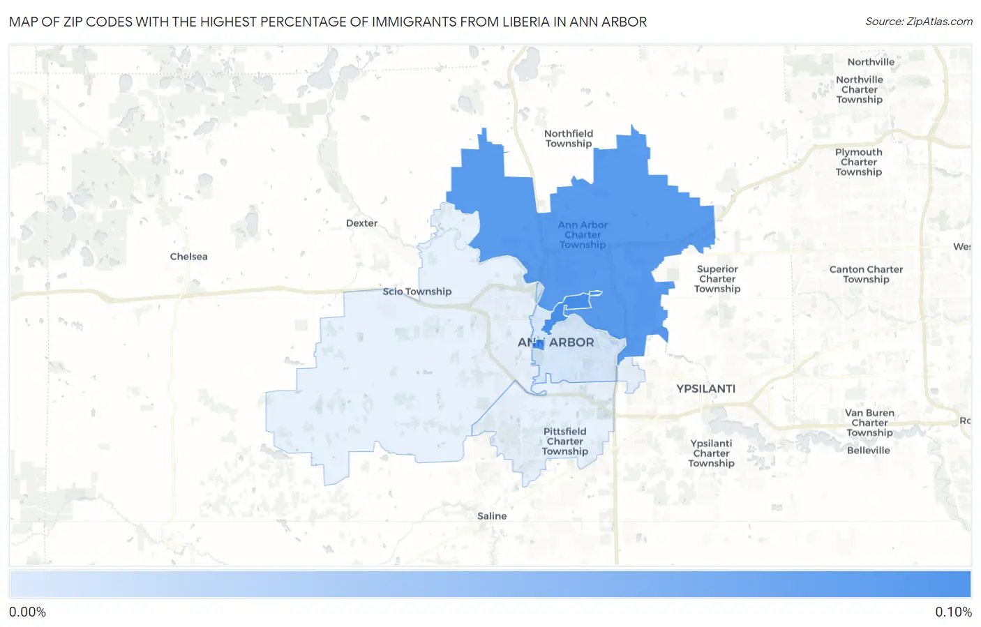 Zip Codes with the Highest Percentage of Immigrants from Liberia in Ann Arbor Map