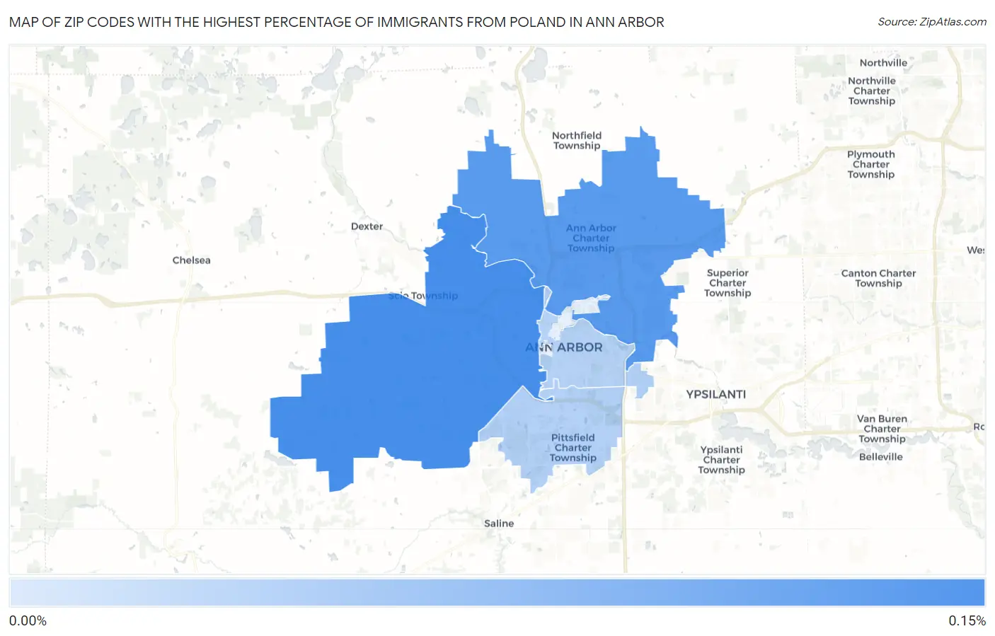 Zip Codes with the Highest Percentage of Immigrants from Poland in Ann Arbor Map
