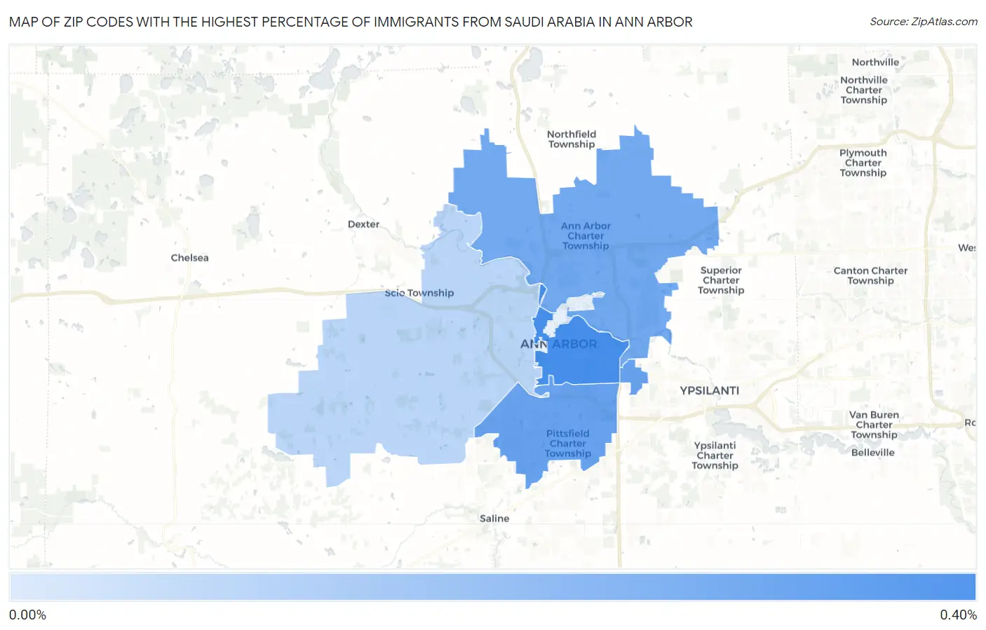 Zip Codes with the Highest Percentage of Immigrants from Saudi Arabia in Ann Arbor Map