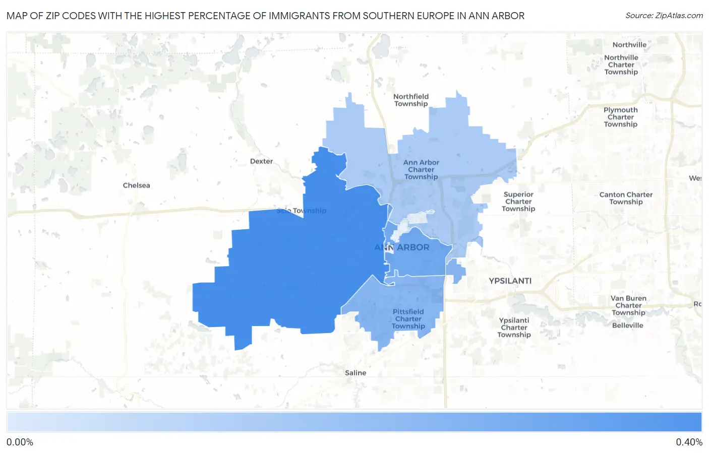 Zip Codes with the Highest Percentage of Immigrants from Southern Europe in Ann Arbor Map