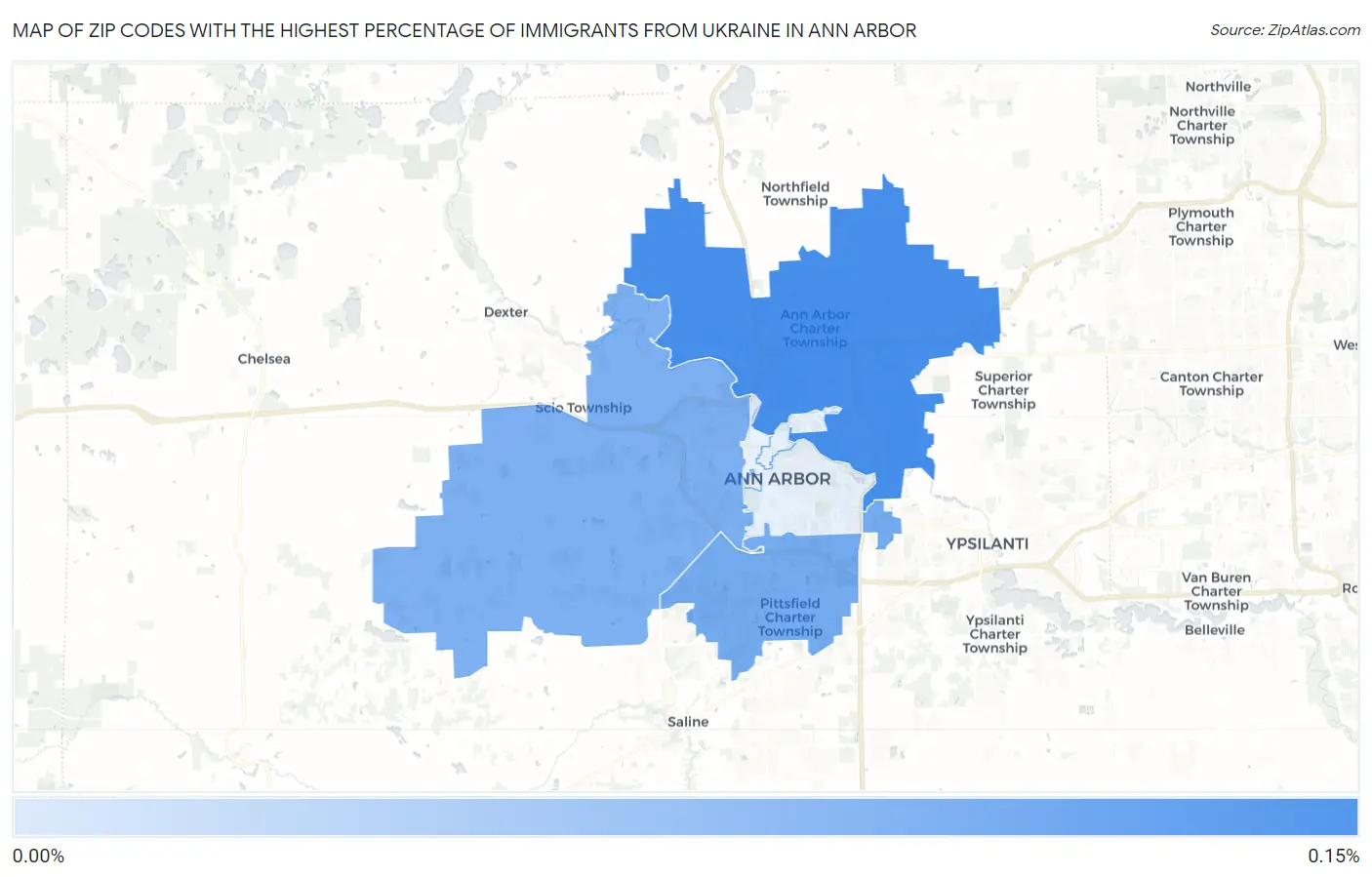 Zip Codes with the Highest Percentage of Immigrants from Ukraine in Ann Arbor Map