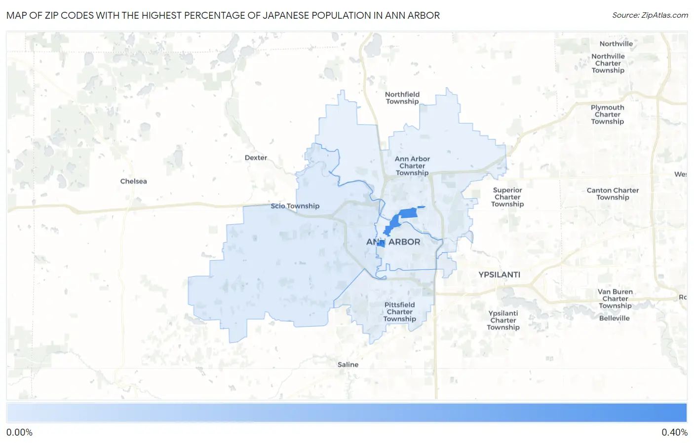 Zip Codes with the Highest Percentage of Japanese Population in Ann Arbor Map