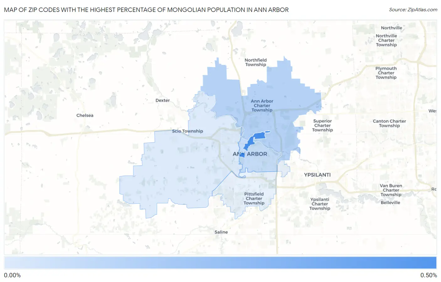 Zip Codes with the Highest Percentage of Mongolian Population in Ann Arbor Map